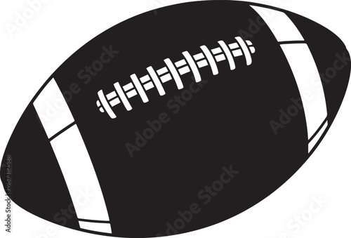 Black and white american football with detailed lacing and stripes also transparent background sport