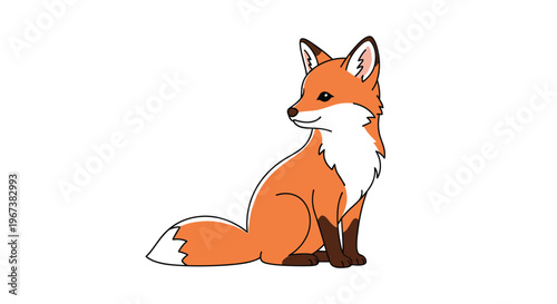 Cute red fox sitting and looking to the side with a friendly expression in a colorful cartoon style illustration for children.
