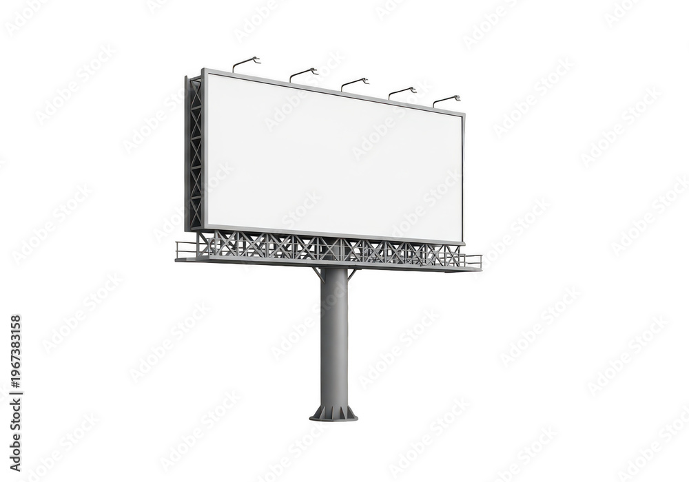 Fototapeta premium Large rectangular billboard structure with metal support beams and overhead lighting fixtures