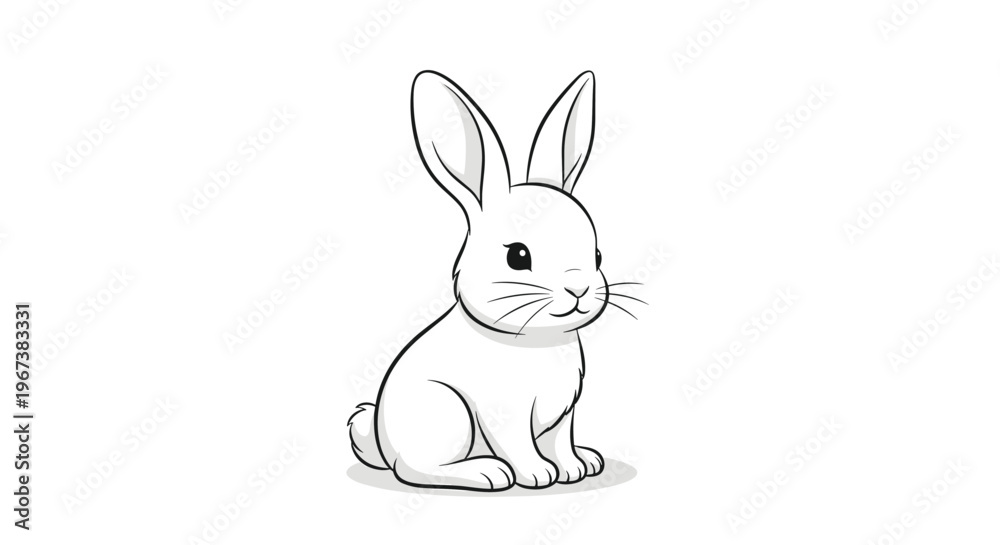 Obraz premium Cute white rabbit sketch in a sitting position with soft gray shading and fine line art details for animal design projects.