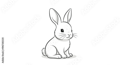 Cute white rabbit sketch in a sitting position with soft gray shading and fine line art details for animal design projects.