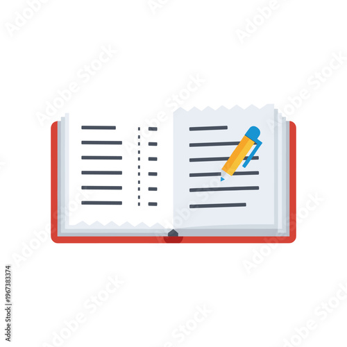 open passport with boarding pass and pen flat design vector illustration