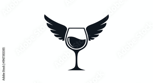Silhouette of a wine glass with wings on a white background representing freedom, celebration, or the spirit of fine dining and wine culture.