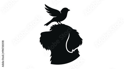 Harmonious Silhouette of a Dog and Bird, Representing Serene Coexistence and the Gentle Bond of Animal Companionship