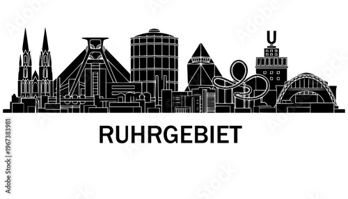 Ruhr Area Germany North Rhine-Westphalia Skyline City Outline Silhouette Vector Graphic