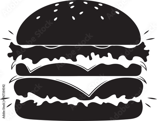 Black silhouette double cheeseburger with sesame seed bun