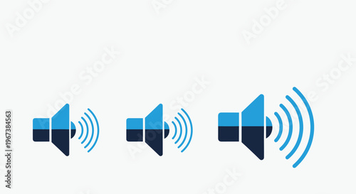 Three speaker icons in varying sizes with sound waves illustrate volume adjustment levels and audio settings for media player controls.