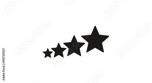 Set of four black stars in increasing sizes follows curved path to represent rating systems quality levels and progressive achievement.