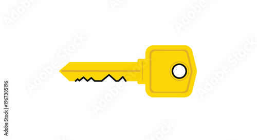 Bright yellow house key illustration represents property ownership home security real estate sales and moving into new living space.
