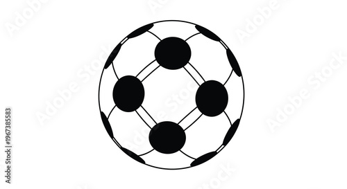A simple black and white illustration of a classic soccer ball