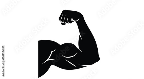 A black silhouette of a flexed bicep muscle demonstrating strength