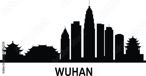 Wuhan China city skyline vector silhouette, famous landmarks and oriental architecture travel destination design element