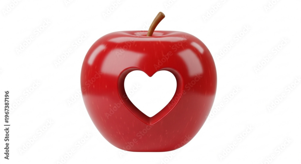 Obraz premium Red Apple with Heart Shape Cutout on White