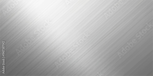Diagonal brushed aluminum texture background, silver metallic surface with fine grain lines, clean modern industrial abstract design, smooth minimal backdrop