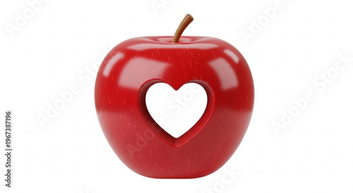 Red Apple with Heart Shape Cutout on White