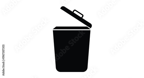 Simple black and white illustration of an open waste bin or trash can