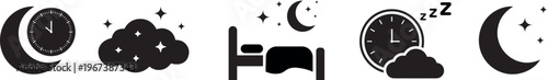 Sleeping Icons Collection - Good Night Symbols Moon Clouds Bed Dream Vector Pack