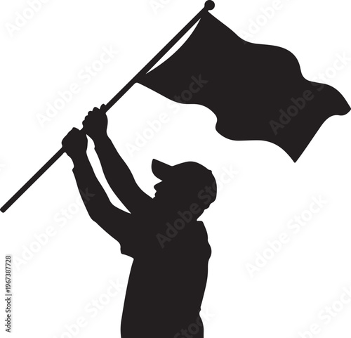 Black silhouette of a person waving a flag