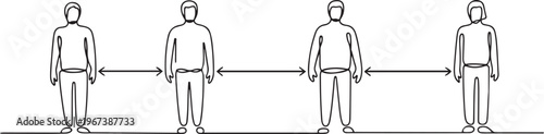 people doing social distancing to prevent virus infection. one line art icon drawing vector