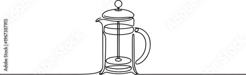 French press coffee maker on white background. one line art icon drawing vector
