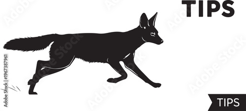 Black silhouette of a running fox with text animal