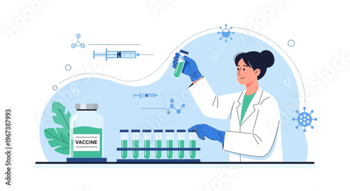 Scientist in Lab Coat Holding Vaccine Vial, Researching Cure for Virus