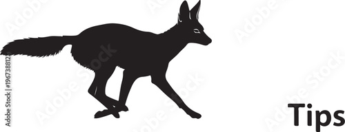 Black silhouette of a running fox with the word tips