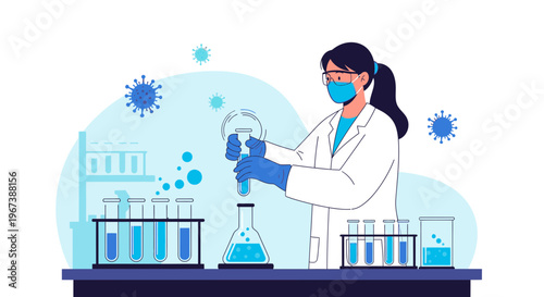 Scientist working in laboratory with test tubes and viruses, science research, medical discovery