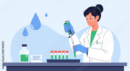 Scientist working in laboratory with test tubes and pipette, conducting research