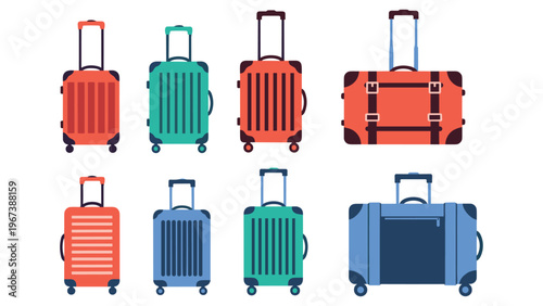 Travel suitcases collection, wheeled luggage bags for trips and journeys.