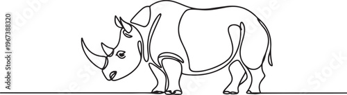 Two-horned rhinoceros rhino isolated on white background. one line art icon drawing vector