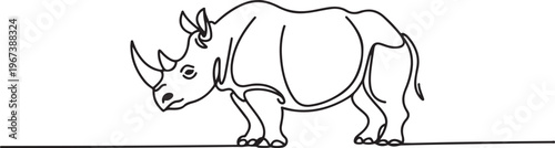 Two-horned rhinoceros rhino isolated on white background. one line art icon drawing vector