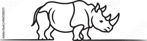 Two-horned rhinoceros rhino isolated on white background. one line art icon drawing vector