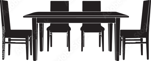 Black silhouette of dining table and chairs furniture