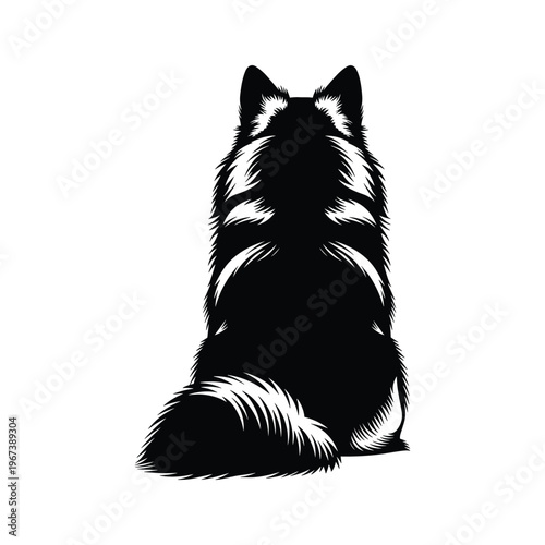 Black Silhouette of a Sitting Dog Facing Away, Isolated on White
