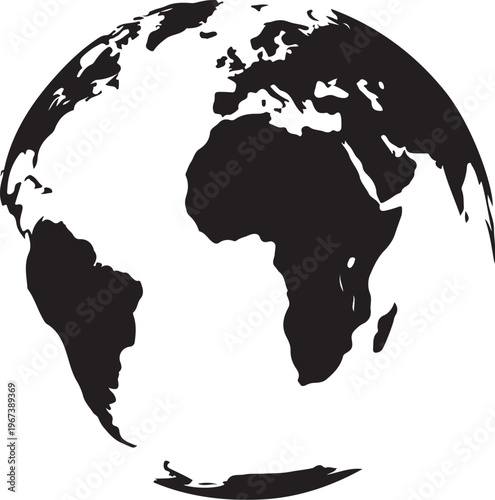 Black silhouette of earth from space showing africa and south america