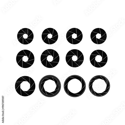Camera Aperture Blades Icon Set, Abstract Photographic Diaphragm Symbols