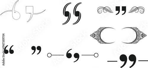 Photos Decorative Quotation Marks Icon Set Featuring Ornate, Curved, and Elegant Styles