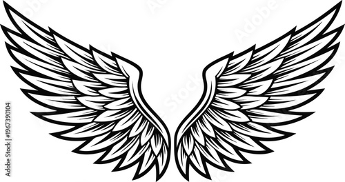 Tattoo style angel wings with bold lines black and white
