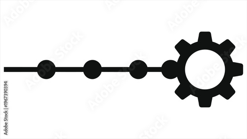 Business Workflow Automation Pipeline Vector Silhouette. Gear Icon for Process Management, System Settings, Industrial Progress, and Technology Concepts