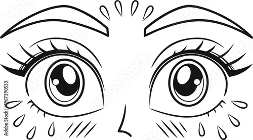 Manga style crying eyes with tears and sweat drops anime