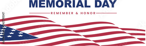 Memorial day tribute with american flag waving in the wind Vector,Memorial Day banner,background, poster design 