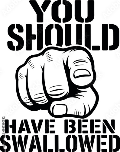 Hand Drawn Black and White Cartoon Fist Swallowing Person Concept Illustration