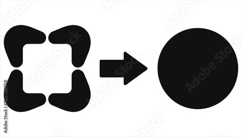 Workflow Input To Output Transformation Vector Silhouette. Square Frame Brackets Converting To Circle Via Arrow. Minimalist Business Process Icon.