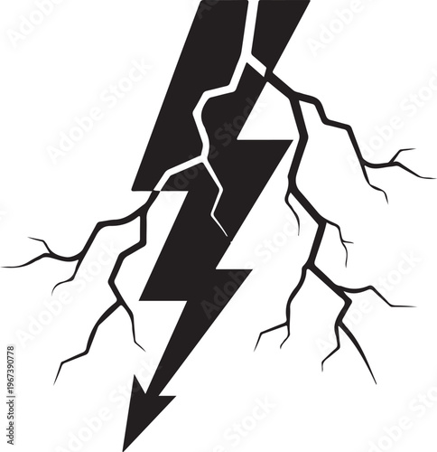 Cracked black lightning bolt with fractured lines