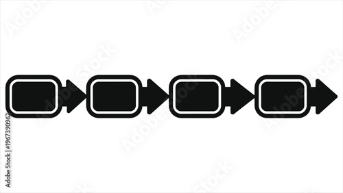 Linear Workflow Process Pipeline Vector Silhouette - Minimalist Three Step Business Progression Diagram and Project Management Sequence Infographic Icon Showing Sequential Stages from Left to Right.