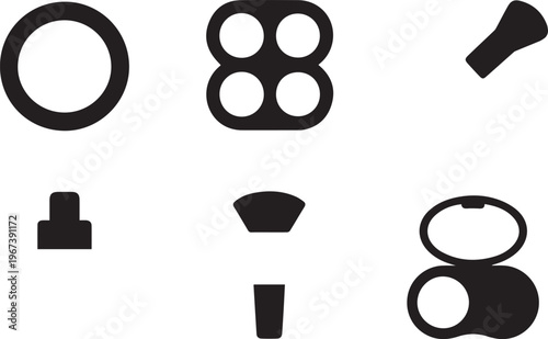 Minimalist silhouette collection representing various beauty and makeup products featuring ring light palette brushes and cosmetic cases