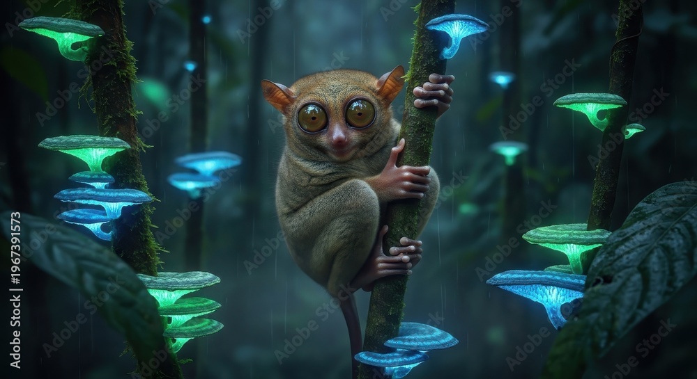 Fototapeta premium Surreal Lemur in Mystical Forest Setting.