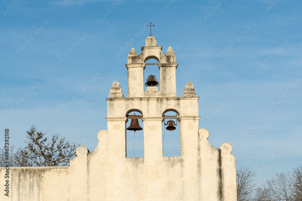 Fototapeta premium Exterior of the church at Mission San Juan, completed in 1772, at the San Antonio Missions National Park in San Antonio, Texas, USA.