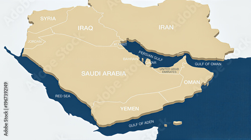 Minimal scientific map showing Persian Gulf region with simplified land and sea contrast, precise country boundaries and clear sans-serif labels, clean layout on light background.